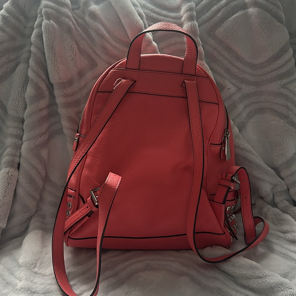 Michael Kors Red Studded Leather Backpack - Picture 3 of 7